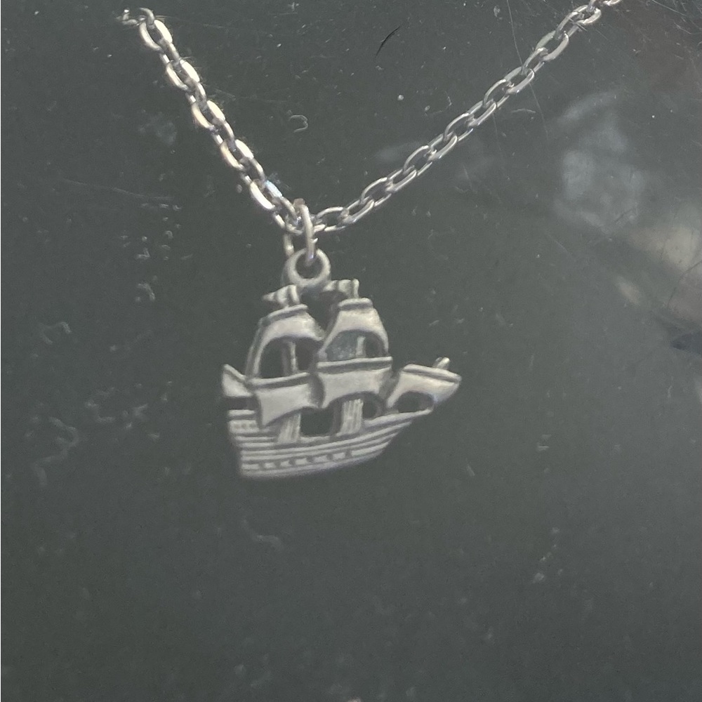 Pewter ship / Sail Boat necklace